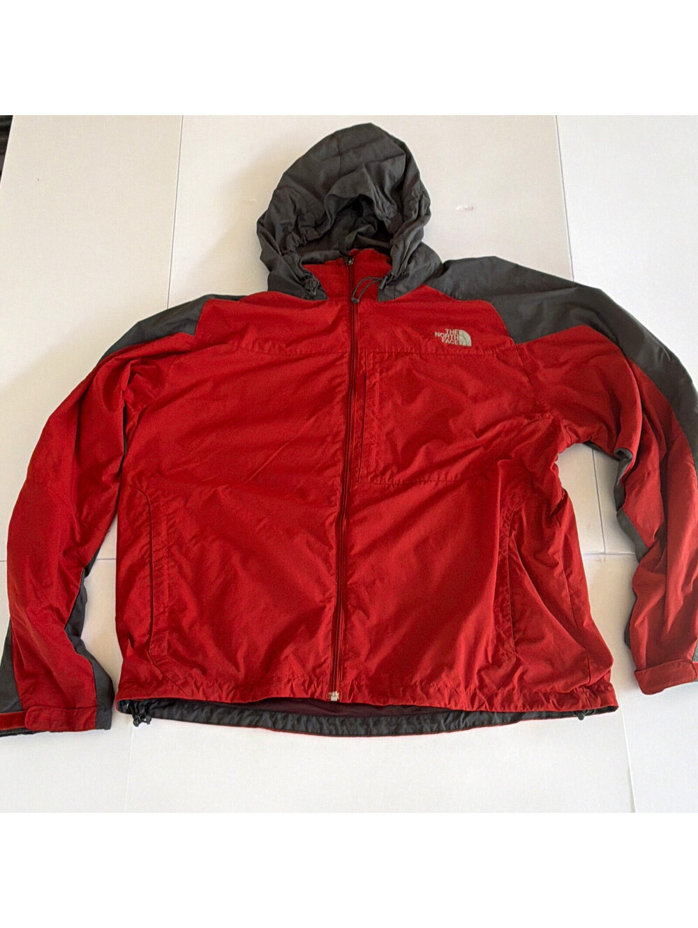 The North Face Men's Red Gray Hooded Full Zip Rain Jacket XL